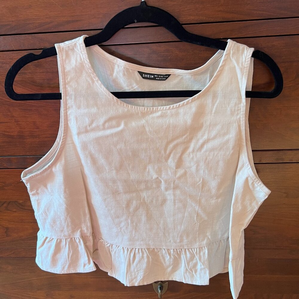Solid Ruffle Hem Top | Light Beige